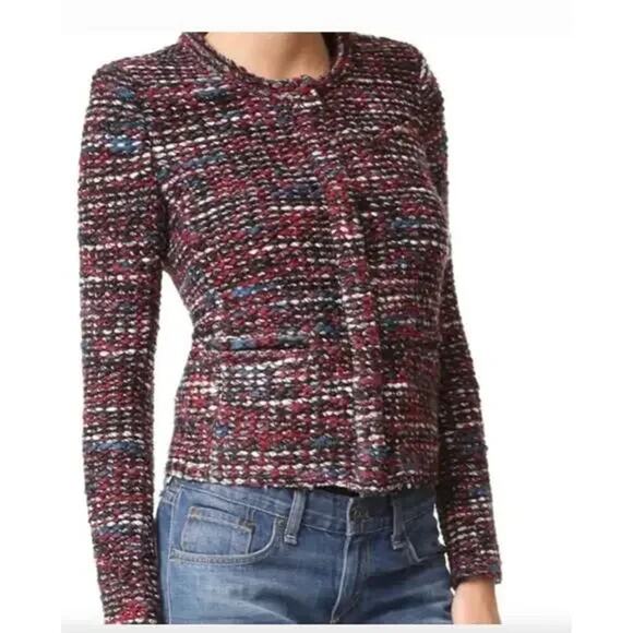 IRO Carene Tweed Jacket Blazer Knit Knotted Boucle Red Black Wool Blend 34 XS - Picture 3 of 11